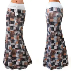 2019 новые модные, пикантные плед печати женские длинные юбки высокая Талия Макси юбки для женщин стрейч полной длины юбка карандаш с поясом