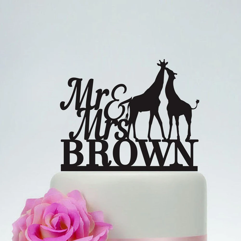 

Personalized Giraffe Silhouette Wedding Cake Topper ,Custom Mr&Mrs Last Name Cake Topper With Animal,Funny And Unique Cake Decor