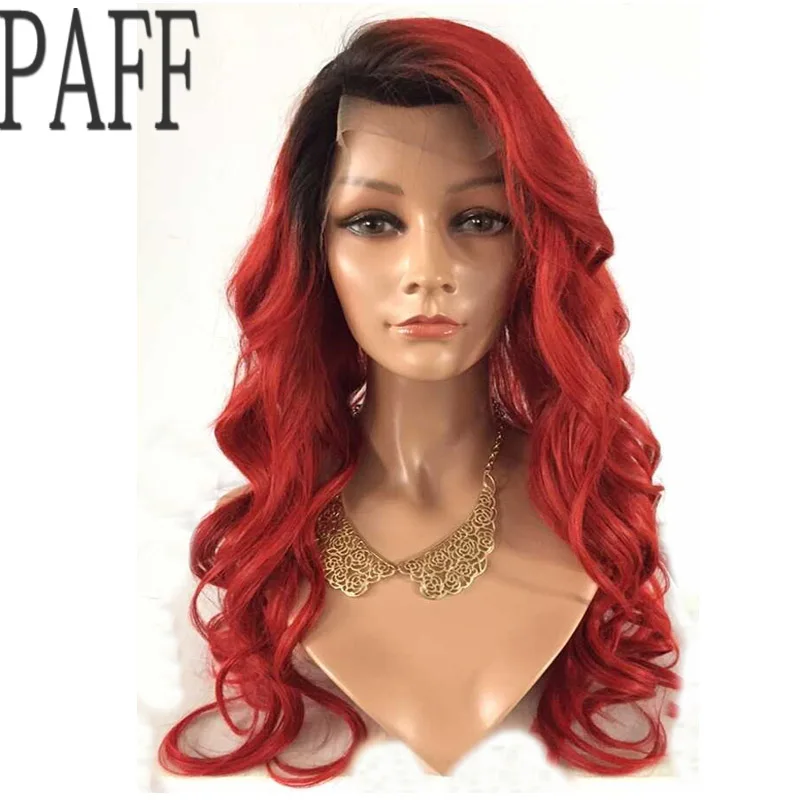 PAFF Ombre Red Human Hair Lace Front Wigs Body Wave Peruvian Virgin