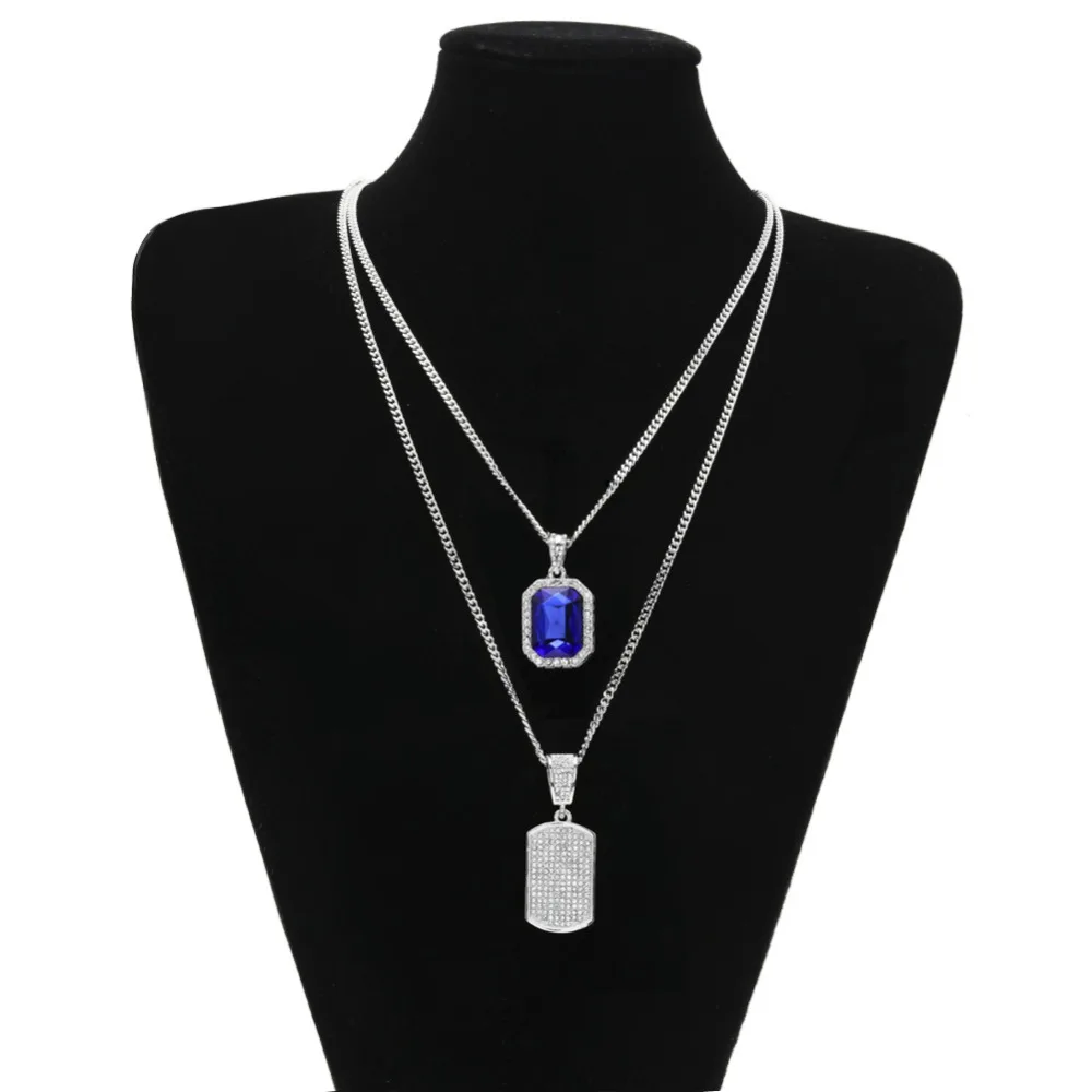 2 шт. набор ювелирных украшений в стиле хип хоп|stone pendant|bling dog tagsarmy tags necklace |