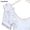 New  Women Fashion OL short Sleeve Solid Round Neck Ruffles Blouse Body Shirt metal chains design S-M-L-XL SY0201 3