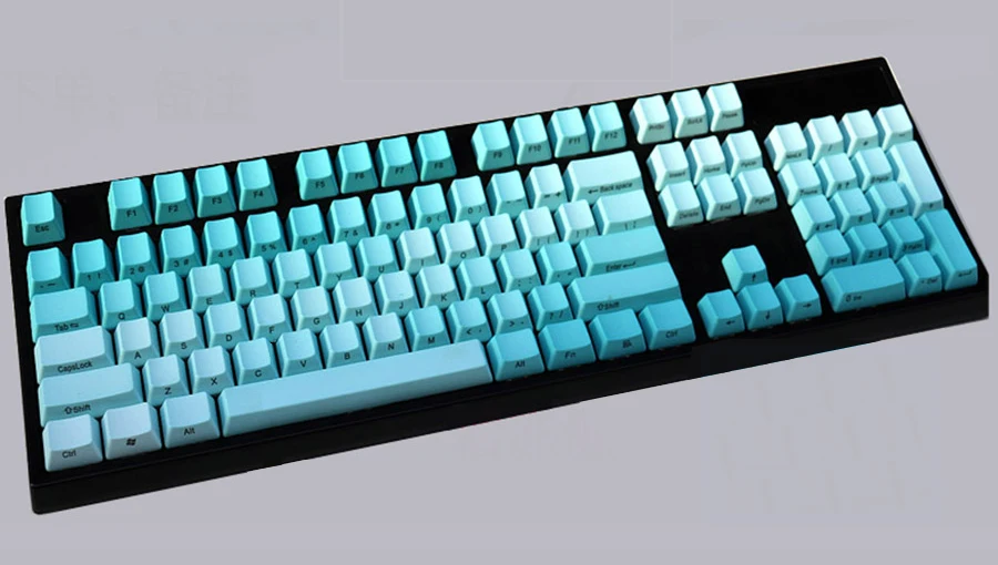 

NPKC Icy Blue Color Gradient PBT Keycaps with ANSI OEM Profile Top Print Side Print Double Shot Fit Cherry MX Switches