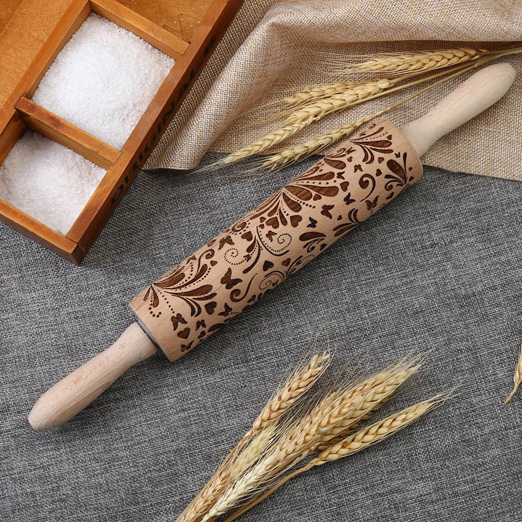 

Christmas Rolling Pin Engraved Carved Wood Embossed Rolling Pin Kitchen Tool Rouleau a patisserie Rolo de massa Baking tools