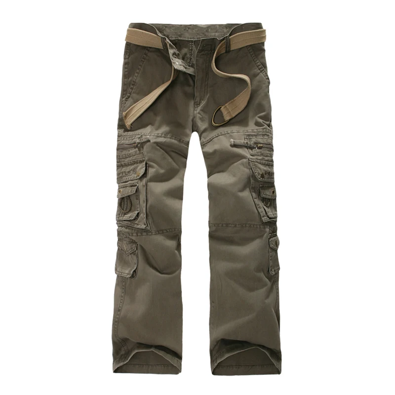 

High-Grade Spring Autum Multi-Pockets Military Style Loose Cargo Casual Trouser Overalls Full-Length Men Solid 5 Colors Trousers