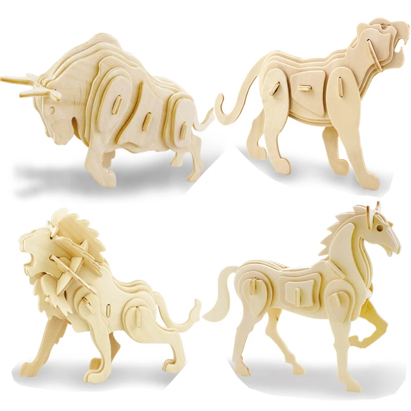 

36 Kinds Creative DIY 3D Wooden animal Puzzle Game Children Kids Natural Color Toy Model Building Kits Educational Hobbies Gift