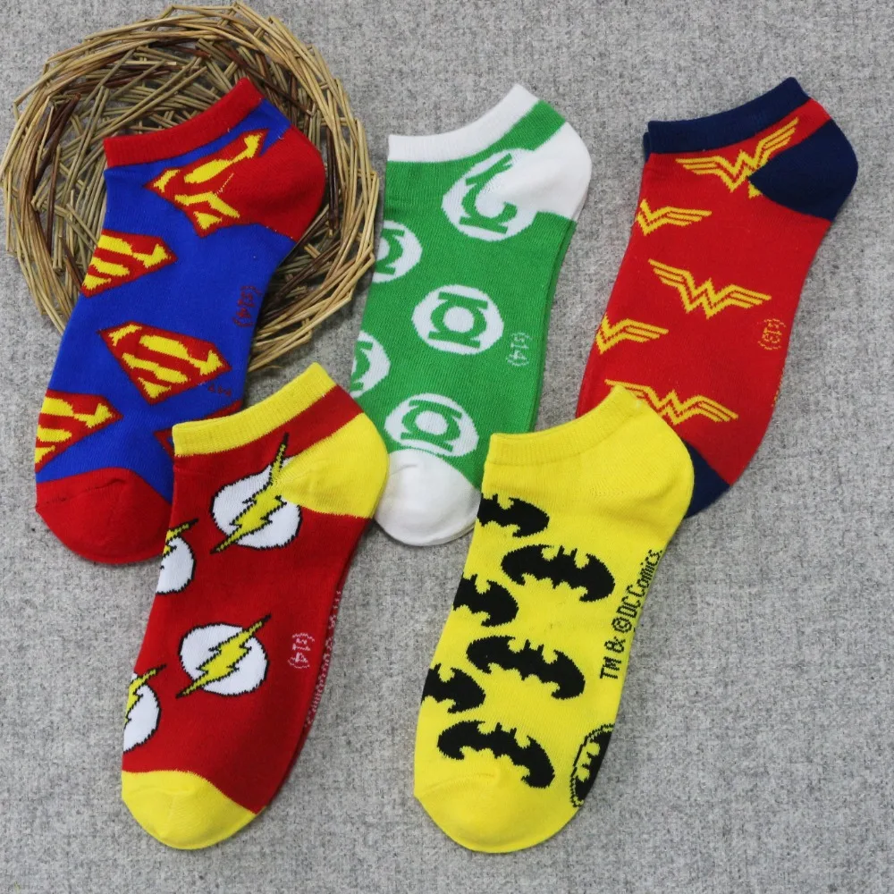 Лидер продаж, разноцветные короткие носки с зеленым рисунком фонаря, Супермена, Бэтмена, для женщин и мужчин, Летние повседневные забавные короткие носки унисекс