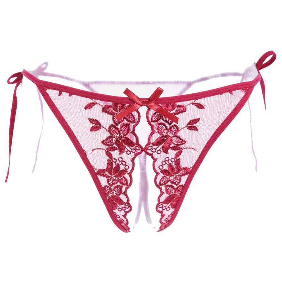

Erotic Lingerie Open Crotch Embroidery Lace Bondage Temptation Thong Low Waist Sexy Crotchless Panties Gstring
