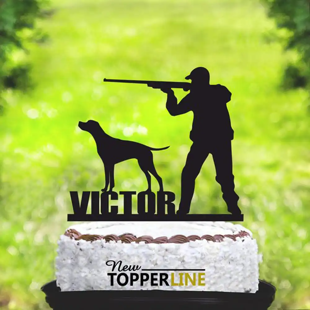 Decoration De Gateau De Chasse A Personnaliser Avec Nom Chasseur Avec Des Silhouettes De Chien Pour Anniversaire Aliexpress