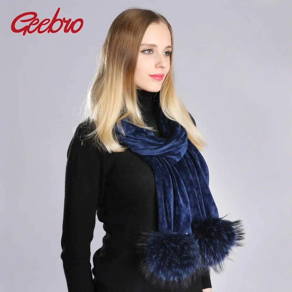 

Geebro Women's Pompon Scarf Winter Casual Warm Velvet Scarf With Pompoms For Girls Ladies Knitted Scarf With Fur Pompom GS097