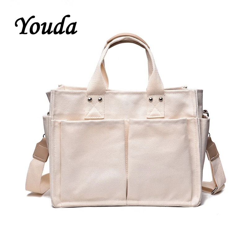 

Youda Large Capacity Casual Canvas Bags Practical Shoulder Messenger Bag Simple Ladies Large Handbag Solid Color Shopping Tote