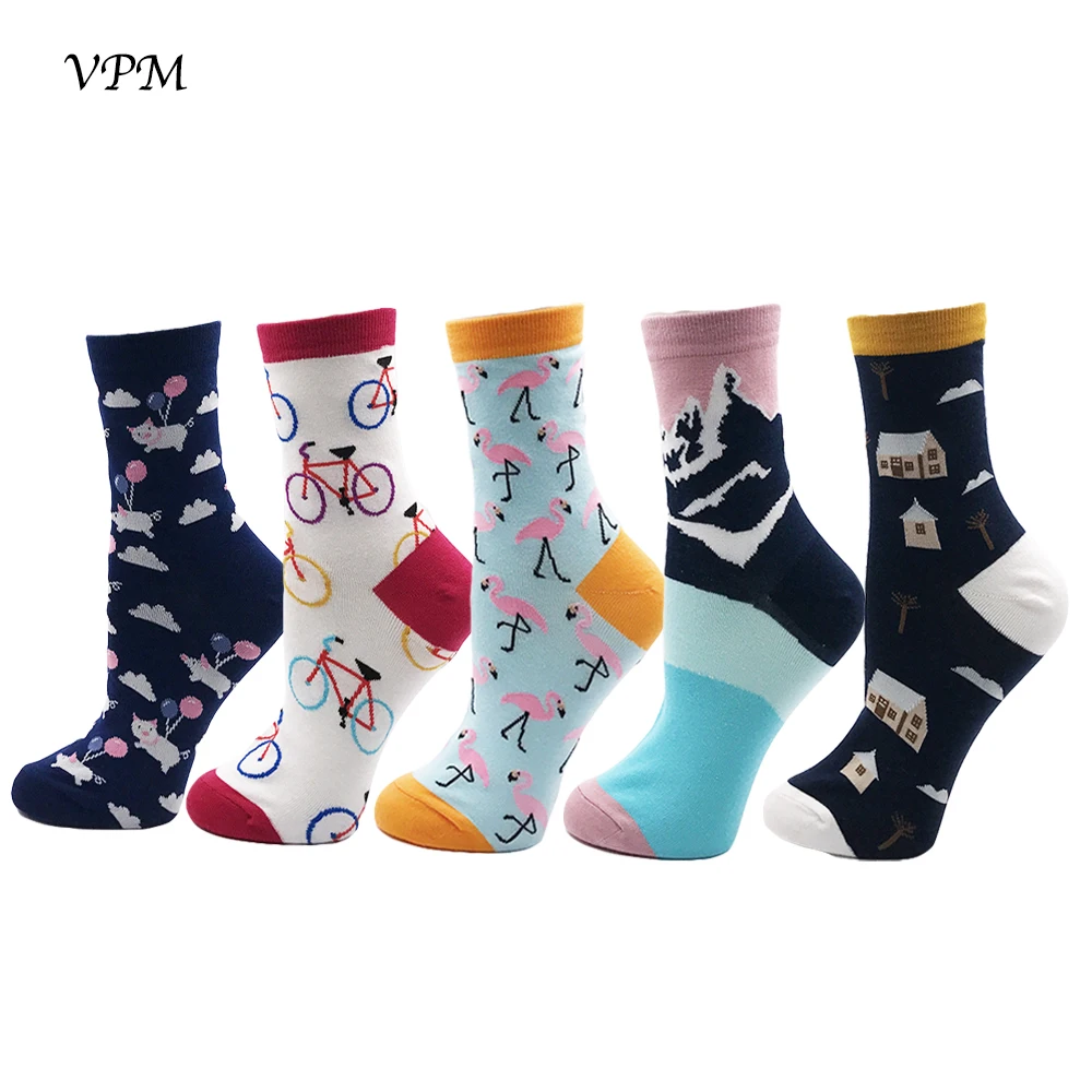 VPM, Подарочная коробка, зима-осень, теплые женские носки, цветные, с рисунком милых животных, собак, кошек, лисичек, милые забавные носки(5 пар/лот - Цвет: 806 opp