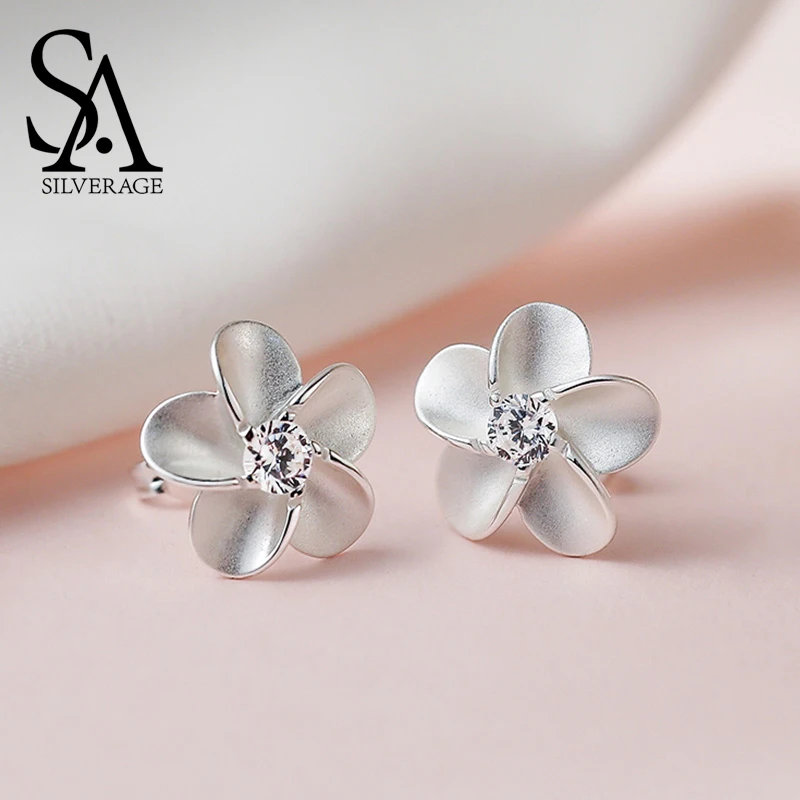 Koop SA SILVERAGE 925 Sterling Zilver Stud Oorbellen Trendy AAA Zirconia Earring Mode siera
