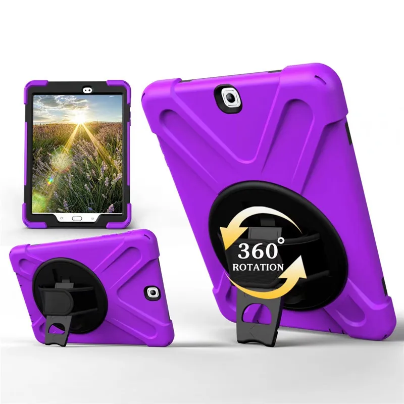 Чехол для планшета для samsung Galaxy Tab A 9,7 SM-T550 T555 чехол Funda детский безопасный противоударный сверхпрочный силиконовый Жесткий держатель для рук - Цвет: Purple