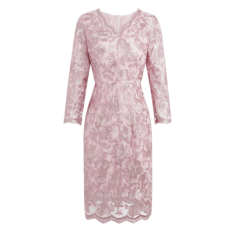Лидер продаж розовый цветок Вышивка женское платье элегантный v-образным вырезом оболочки платья K1264