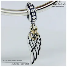 Натуральная 925 пробы Серебряный Шарм Ангел подвеска в форме крыла бусины в форме сердца для изготовления ювелирных изделий Подходит браслет с шармами Berloque(брелоков