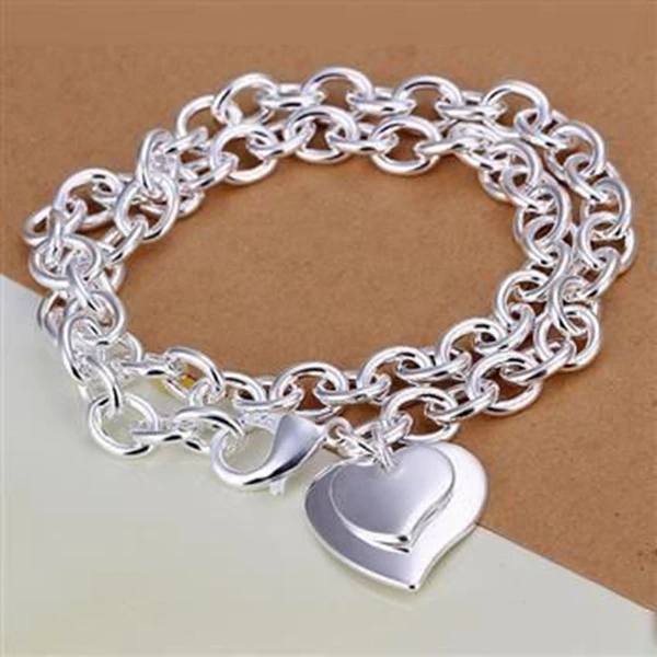 

Wholesale silver plated Necklaces & Pendants,925 jewelry silver,Double Heart Tag Necklace SMTN252
