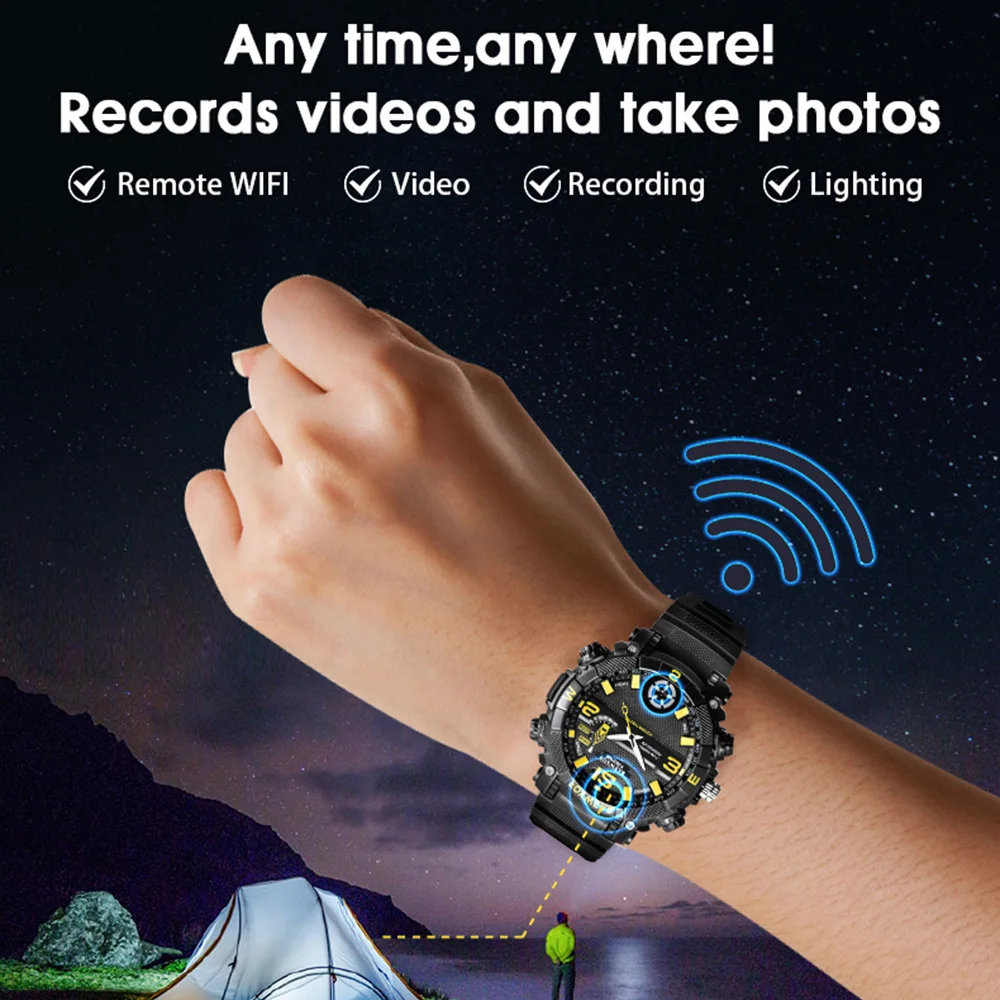 Men'S Smart Watch Sport Camera Watch FOX9C HD Video Voice Recording IPX7 Waterproof Led Lighting Watch 32g 16g Magnetic Charging