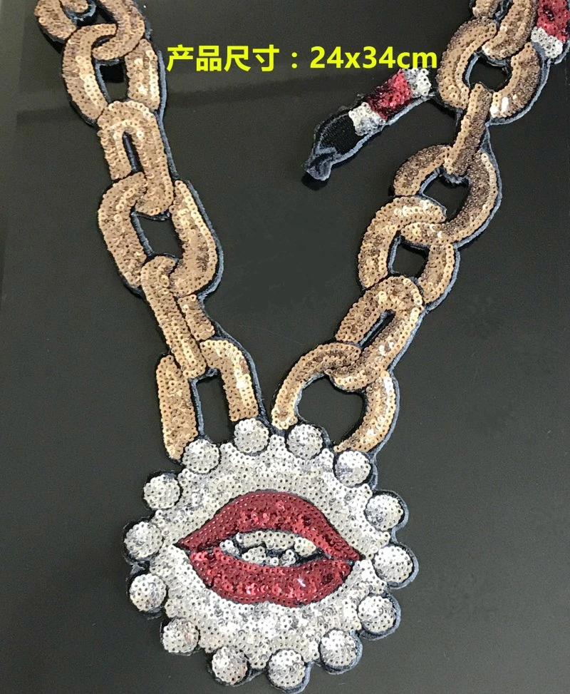 

Chain lips snake sequins patch vintage embroidered applique fashion clothing decoration sew on patch accessories Motif patch