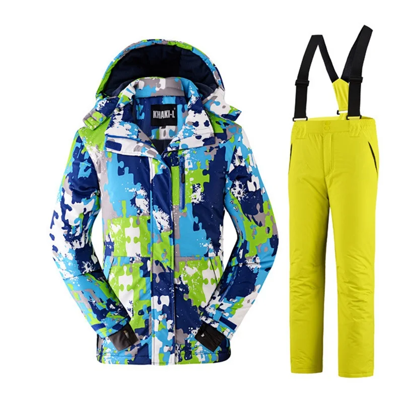 

Russia winter boys snowsuit 2 pieces waterproof baby girls ski suits windproof dress children skiing snowboarding clothes