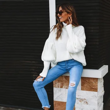 

2018 New Winter Women Sweaters Fashion Turtleneck Batwing Sleeve Pullovers Loose Knitted Sweaters Female Jumper Tops