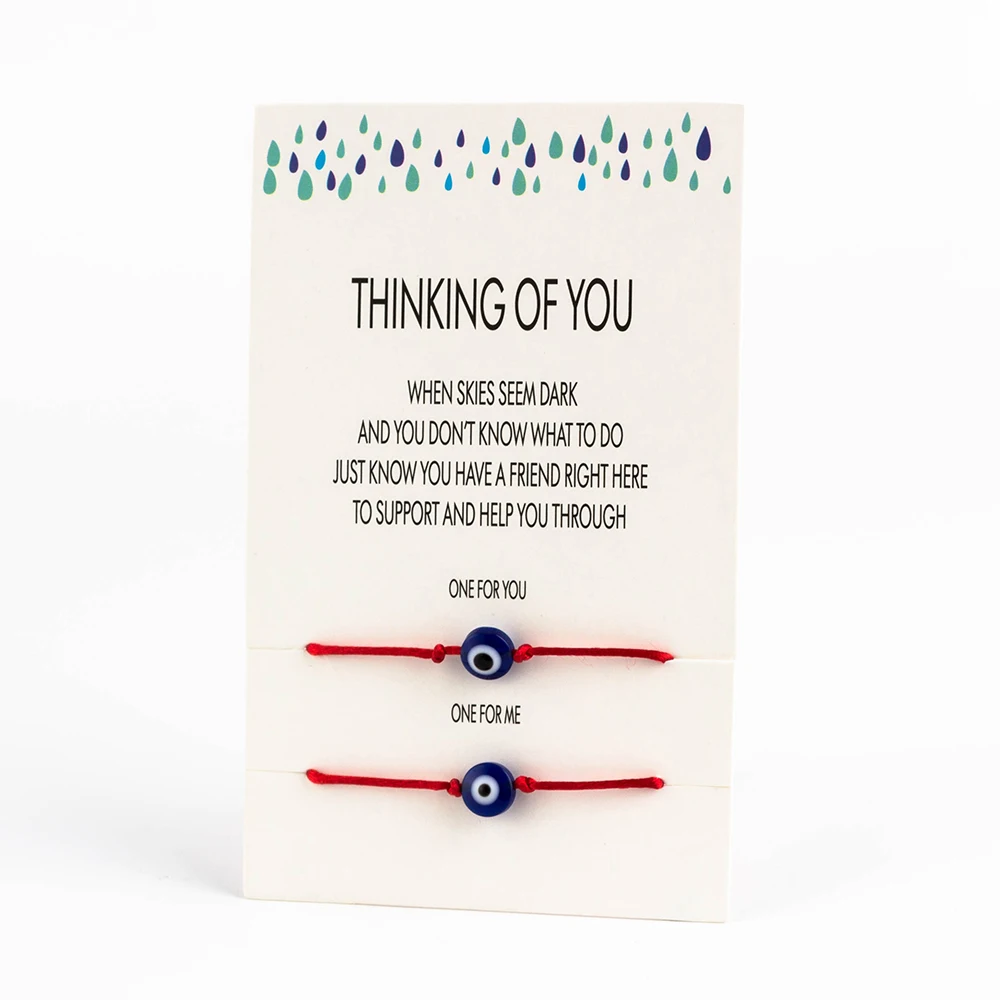 

MEIBEADS 2pcs/set Blue Evil Eye Bead Bracelet Red String Braiding Couple Bracelets for Men Women Wish Card Jewelry Bracelet
