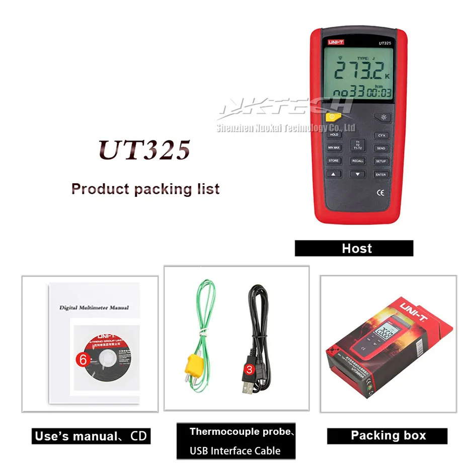 UNI-T пирометр контактного типа термометр UT325 UT322 UT321-200~ 1375C промышленная температура 2CH регистрация данных тест K/J/T/E/R/S/N