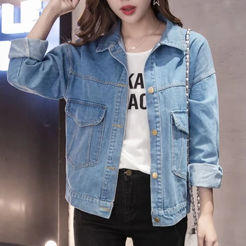 

2018 Women Basic Coats Women Denim Jacket Vintage Long Sleeve Loose Female Jeans Coat Casual Girls Outwear