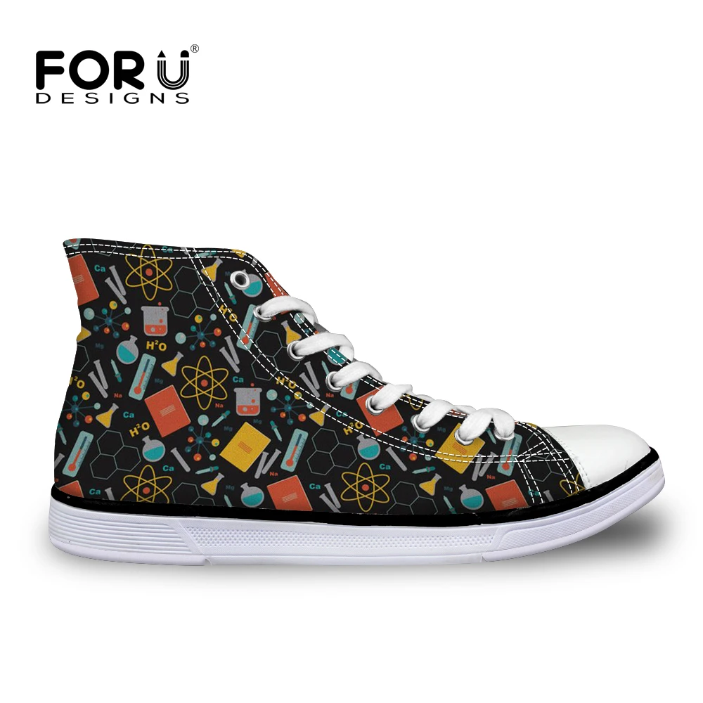 

FORUDESIGNS Science Pattern High Top Women Vulcanize Shoes for Ladies Girls Casual Lace-up Flat Canvas Shoes Sneakers Femme 2018