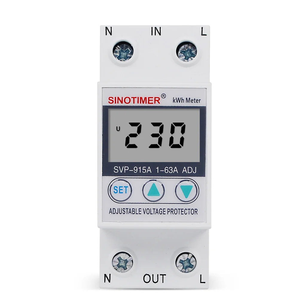 SVP-915A 63A Многофункциональный ограничитель тока ваттметр дом стабилизатор напряжения Регулируемая автоматическая защита от перенапряжения