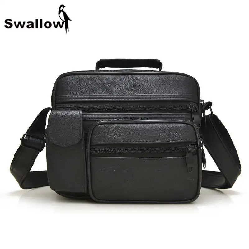 SWALLOW Genuine Leather Men's Crossbody Bags With Pocket Small Men Messenger Bags Genuine Leather Famous Brand Male Shoulder Bag