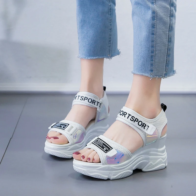 

Women High Heels Summer Platform Sandals Casual Beach Shoes 2019 Summer Wedges Shoes For Woman Black White Sandals Female Shoe