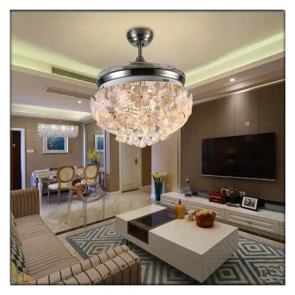 Modern European Elegant Crystal Glass Round Shaped LED Ceiling Fan Lights with Foldable Invisible Blades ceiling-fan-light-remote : image Modern European Elegant Crystal Glass Round Shaped LED Ceiling Fan Lights with Foldable Invisible Blades ceiling-fan-light-remote
