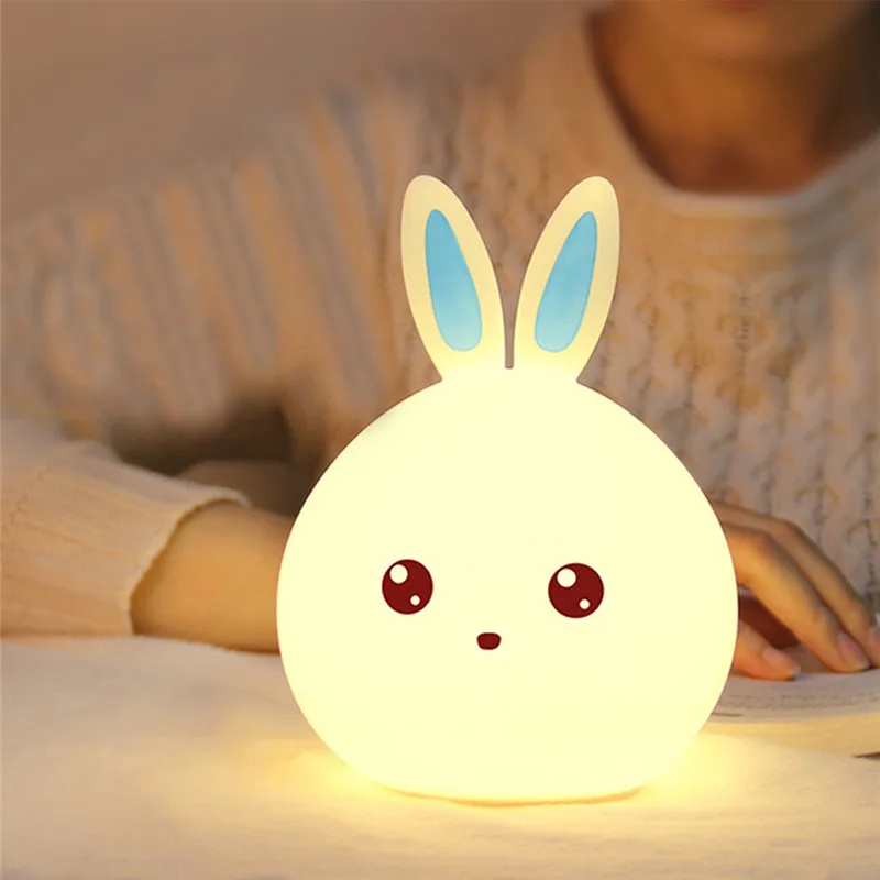 Dozzlor светодиодный ночник с мультяшным Кроликом, дистанционный сенсорный цветной USB силиконовый прикроватный светильник для детей