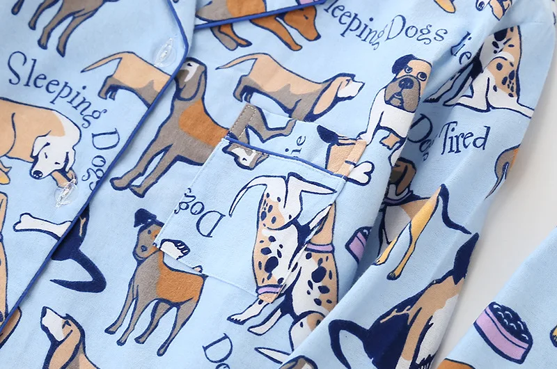 BZEL, женские пижамные комплекты, хлопок, с длинным рукавом, с милым рисунком собаки, пижамы, одежда для сна, с отложным воротником, женская сексуальная летняя домашняя одежда