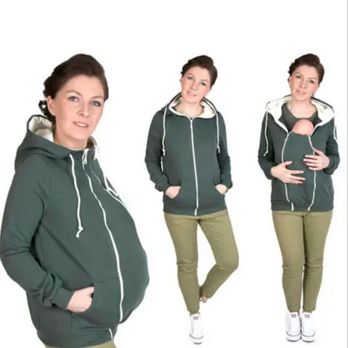 Толстовки для материнства кенгуру зимнее пальто с капюшоном для беременных женщин - Цвет: Зеленый