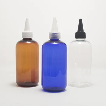 

30pcs empty 250ml brown/blue liquid plastic bottle with pointed mouth lid, lotion bottles , travel cosmetic packaging container
