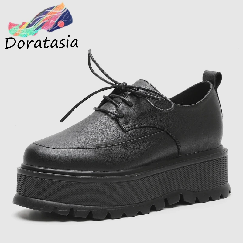 

DORATASIA Spring New Fashion Thick Flat Platform Shoes Woman Genuine Cow Leather lace-up Flats Girl Fashion Daily Casual Shoes