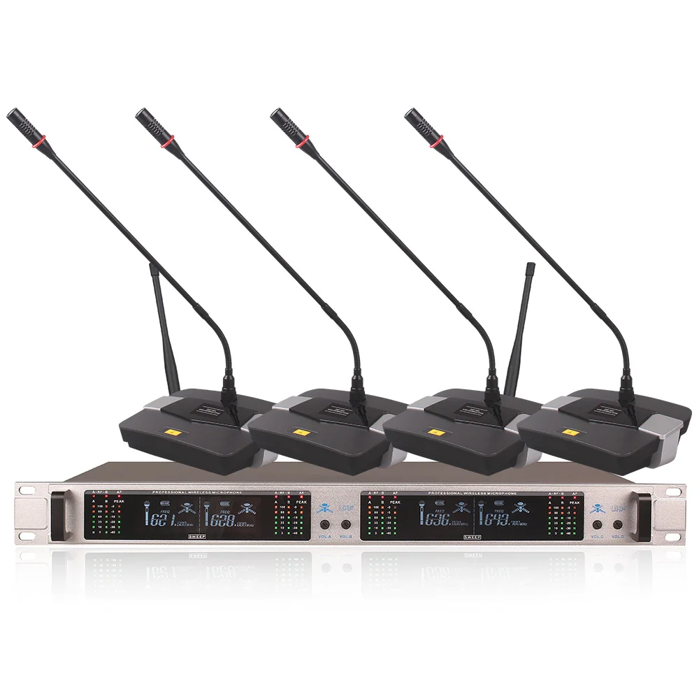 

Wireless Microphone System 403GT Professional Microphone 4 Channel UHF Dynamic Professional 4 Conference Gooseneck Desktop