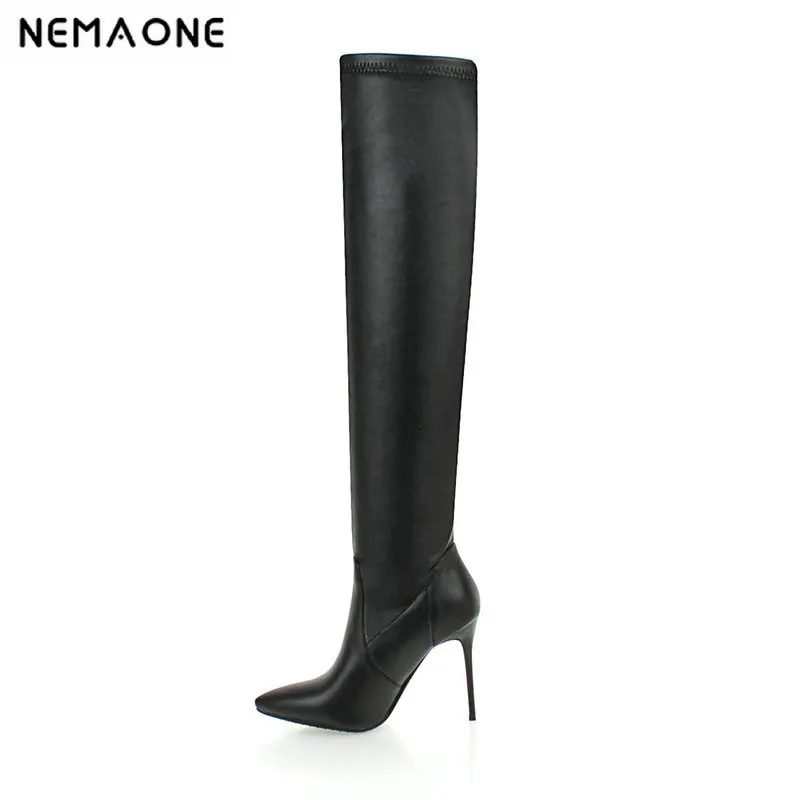 

New Autumn And Winter Women Boots Square 10cm Super High Heel Women Shoes Over The Knee Casual Party Shoes Large Size 34-43