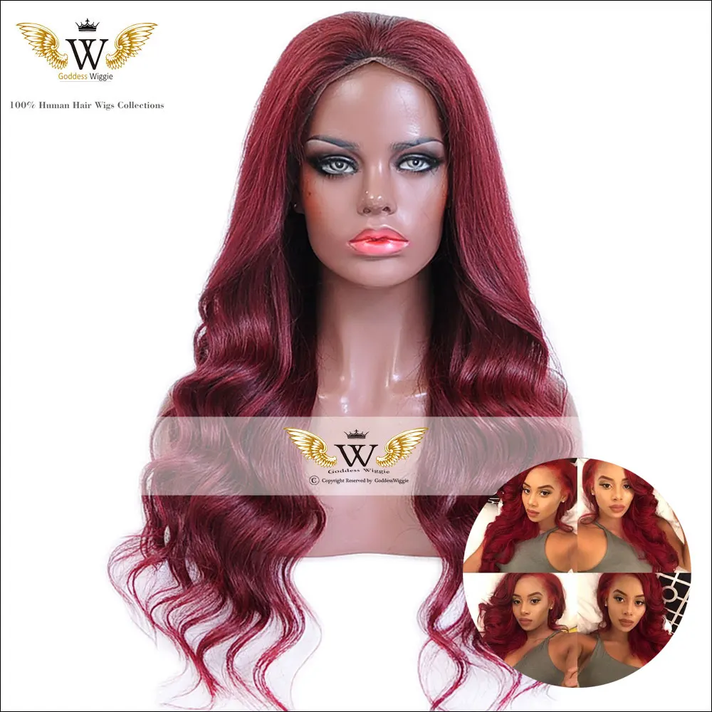 5A 150Density Ombre Red Remi Curly Full Lace Wig Human Hair Curly Lace