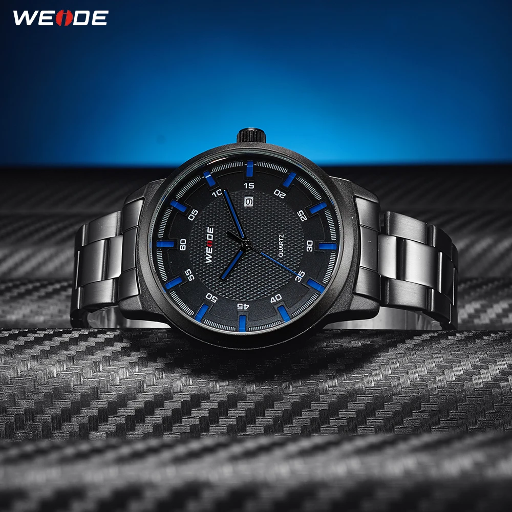 WEIDE Men's Sport Business Casual high Quality Watch Calendar Date Quartz Analog Black Full Stainless Steel Strap Wristwatches