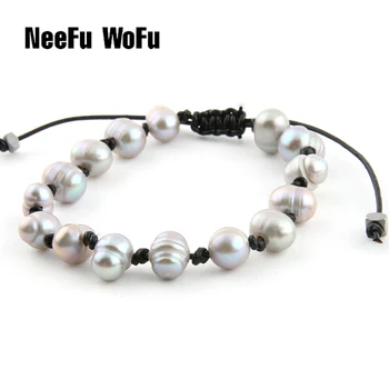 

NeeFu WoFu Bracelets Natural Freshwater Pearl Leather Rope Braided Bracelet Charm Fashion Pearl Bohemia Bracelet