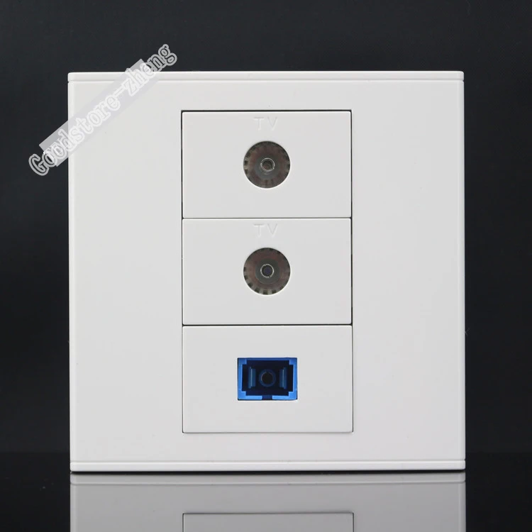 Wall Socket Plate 3 Ports Dual TV Socket & SC Optical Fiber Jack Panel