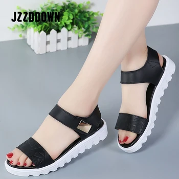 

Genuine Leather Women sandals shoes Platform ladies Flats Beach Casual Flip Flop shoe 2018 summer Fashion Mid Heel footwear