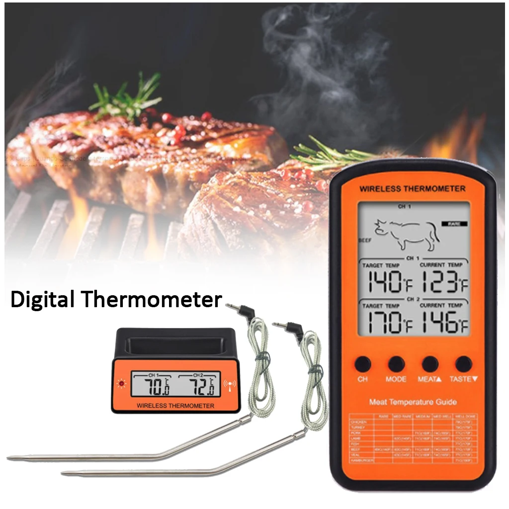 

Wireless Remote BBQ Thermometer Dual Probe Digital Kitchen Oven Food Cooking Meat Thermometer With Timer Alarm Kitchen Tools