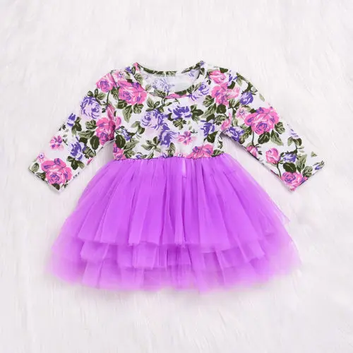 Toddler Baby Girl Floral Long Sleeve Tulle Tutu Princess Dress Outfits Clothes