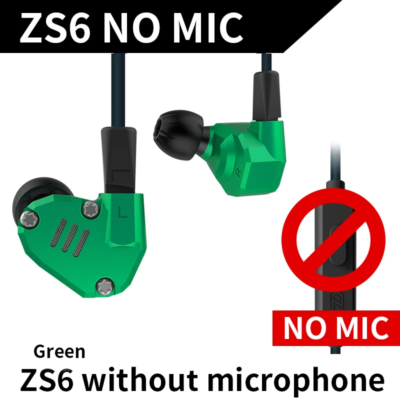 KZ ZS6 2DD+ 2BA наушники-вкладыши гибридные Hi-Fi Monito наушники для бега спортивные DJ наушники-вкладыши Наушники-вкладыши ZS5 ZS10 ES3 ED12 ED4 AS10 - Цвет: green no mic