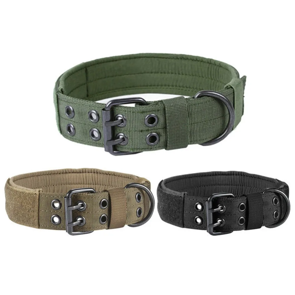 Nylon Tactical Military Dog Collar With 2 Rows Buckle Training Army Dog Adjustable Leash Ring