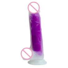KDF Simulation Penis Liquid Silicone Dildo with Suction Cup Jelly Silicone Fluorescent Dildo Realistic Faloimitator Glow in Dark