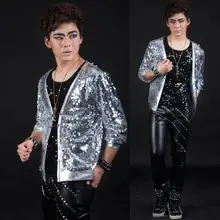 Серебряная Персонализированная мужская куртка с блестками для певицы для сцены мужская куртка рок модная одежда мужские куртки и пальто masculino Настраиваемые